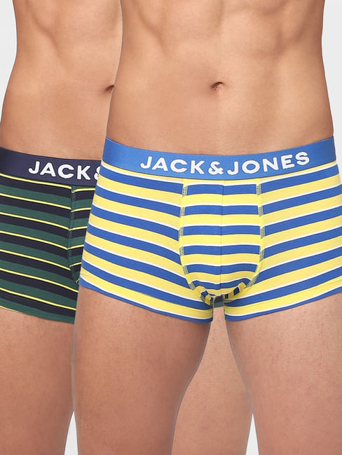 JACK&JONES Pack Of 2 Yellow & Green Striped Trunks