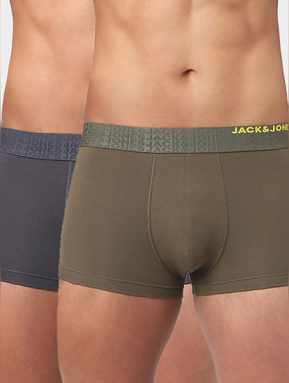 Green & Grey Solid Trunks - Pack of 2