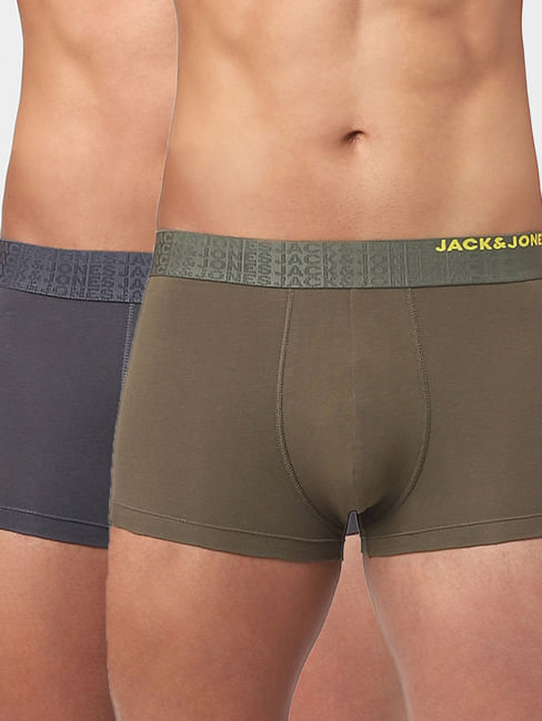 Green & Grey Solid Trunks - Pack of 2