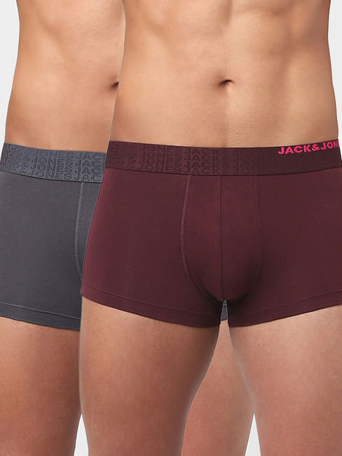 Grey & Maroon Solid Trunks - Pack of 2