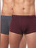 Grey & Maroon Solid Trunks - Pack of 2_394238+1