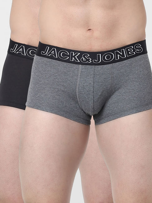 Grey & Black Solid Trunks - Pack of 2