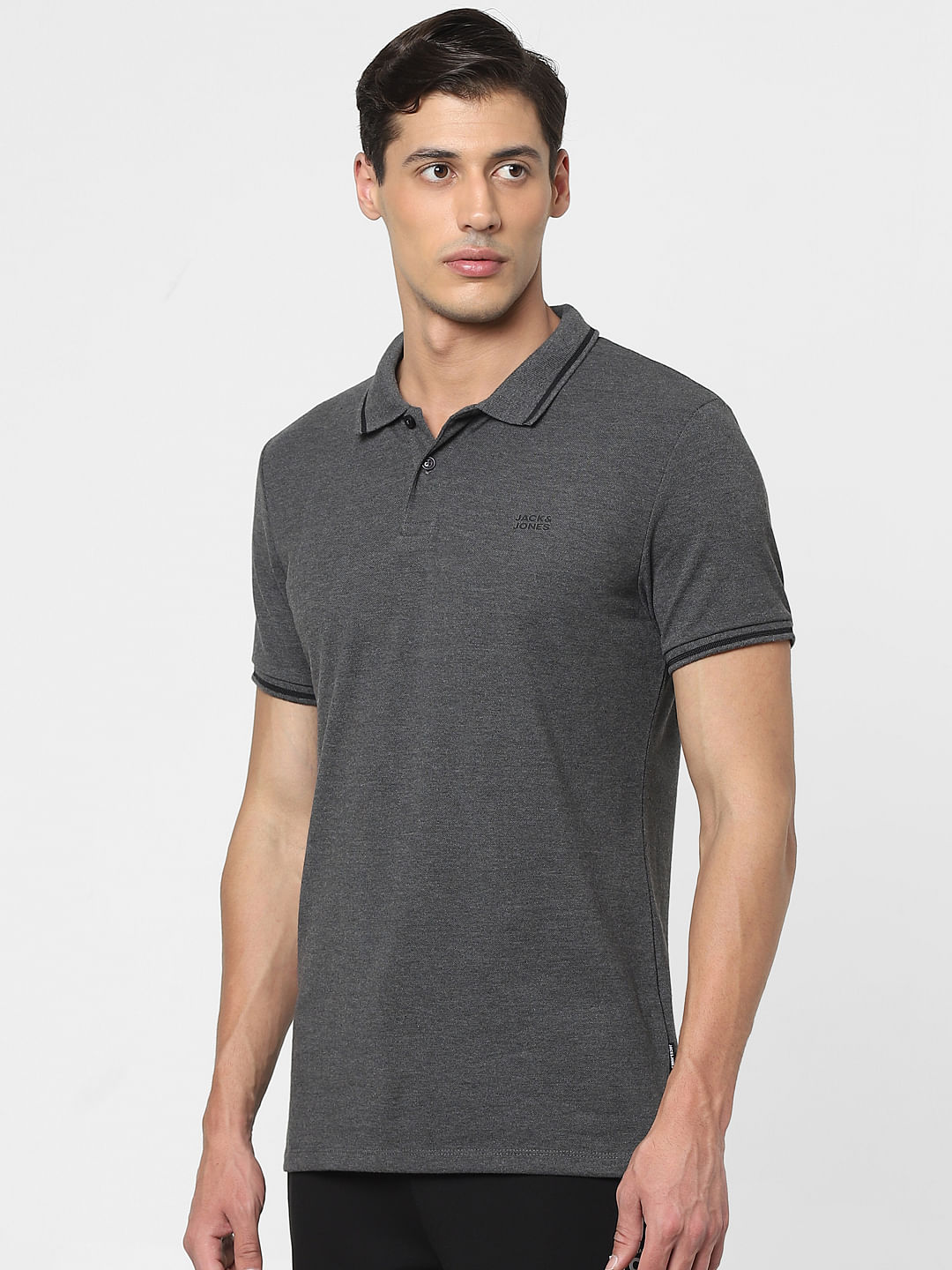 Buy Grey Polo Neck T shirt for Men