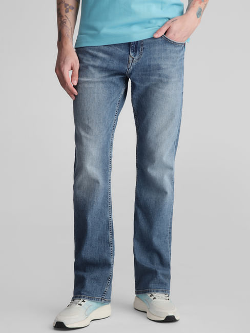 Blue High Rise Washed Bootcut Jeans