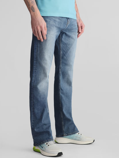 Blue High Rise Washed Bootcut Jeans