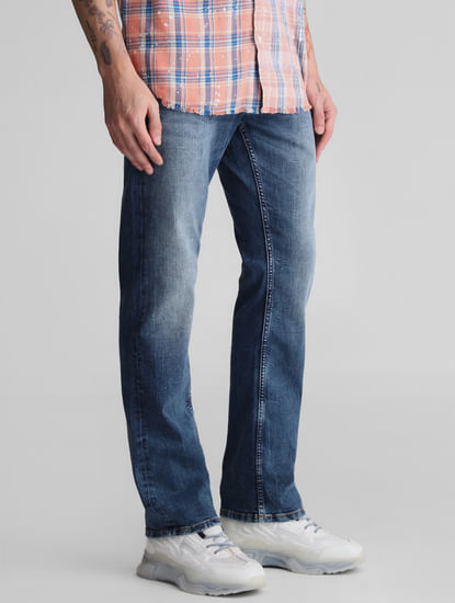 Blue Mid Rise Clark Regular Fit Jeans