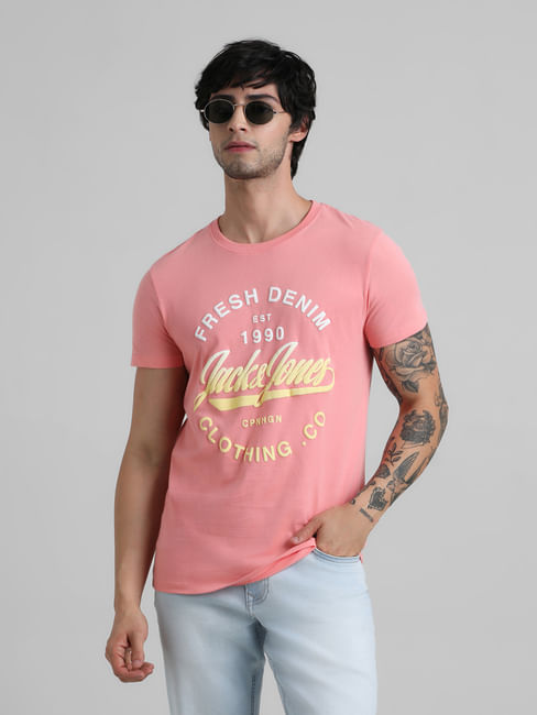 Pink Logo Text Crew Beck T-shirt