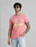 Pink Logo Text Crew Beck T-shirt_409077+1