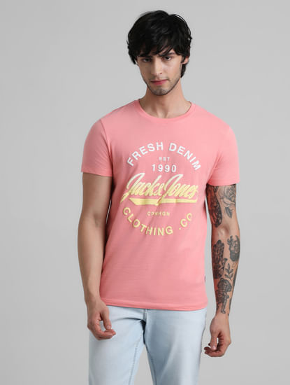Pink Logo Text Crew Beck T-shirt
