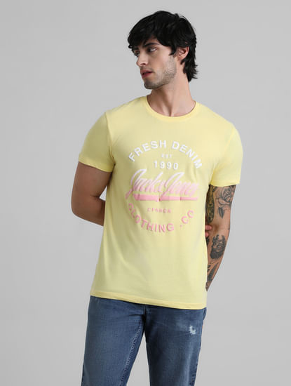 Yellow Logo Text Crew Beck T-shirt
