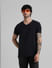 Black Solid V-Neck T-shirt_409080+1