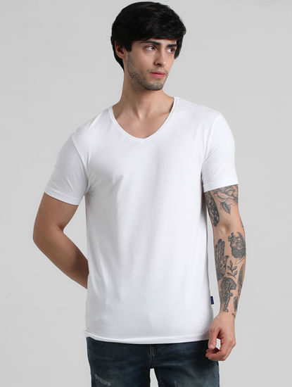 White Solid V-Neck T-shirt