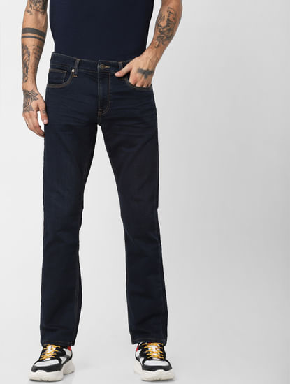 Dark Blue Mid Rise Clark Regular Fit Jeans
