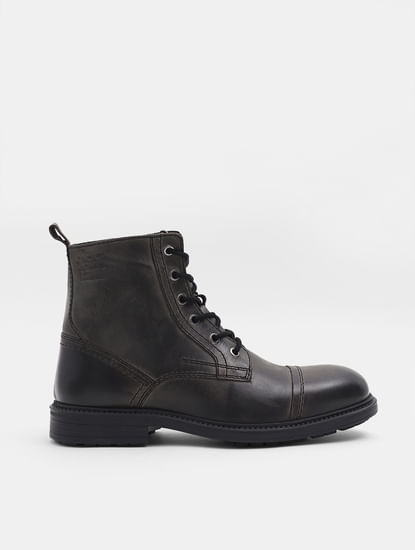 Black Mid-Top Leather Boots