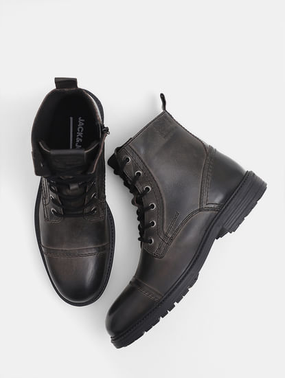 Black Mid-Top Leather Boots