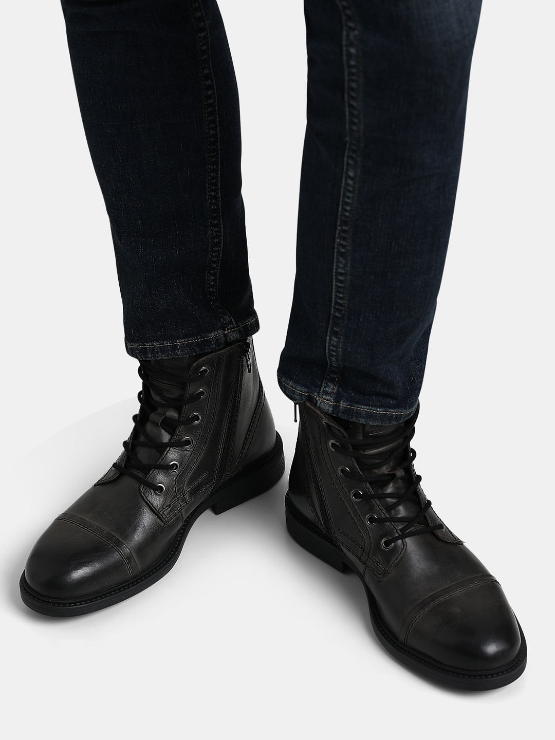 Leather deals top boots