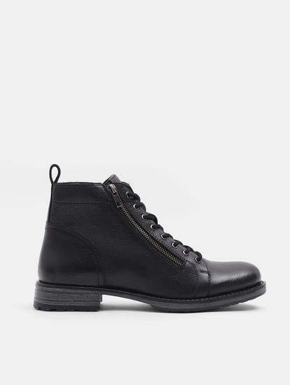 Black Mid-Top Premium Leather Boots