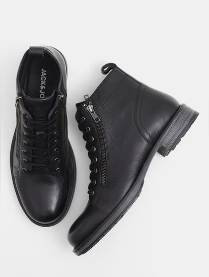 Black Mid-Top Premium Leather Boots