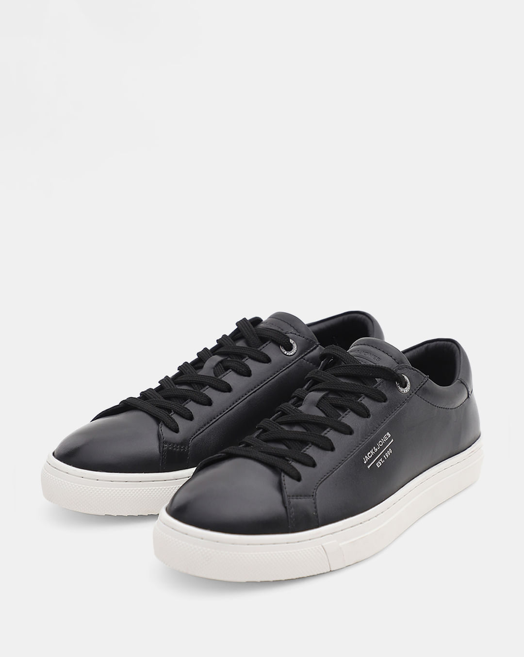 Black Leather Lace-Up Sneakers