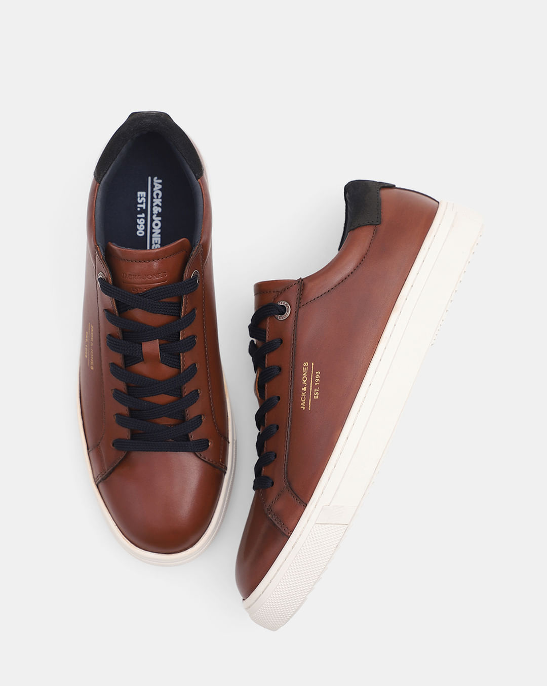 Buy JACK AND JONES Brown Leather Low Tops Lace Up Mens Sneakers