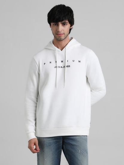 White Logo Print Hooded Sweatshirt