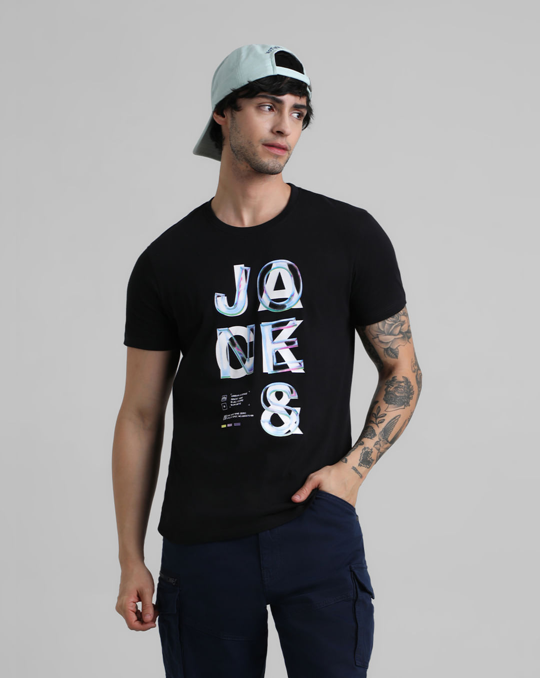 Black Logo Text Crew Neck T-shirt