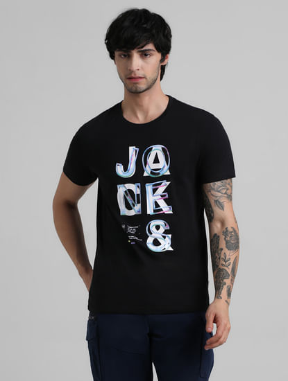 Black Logo Text Crew Neck T-shirt