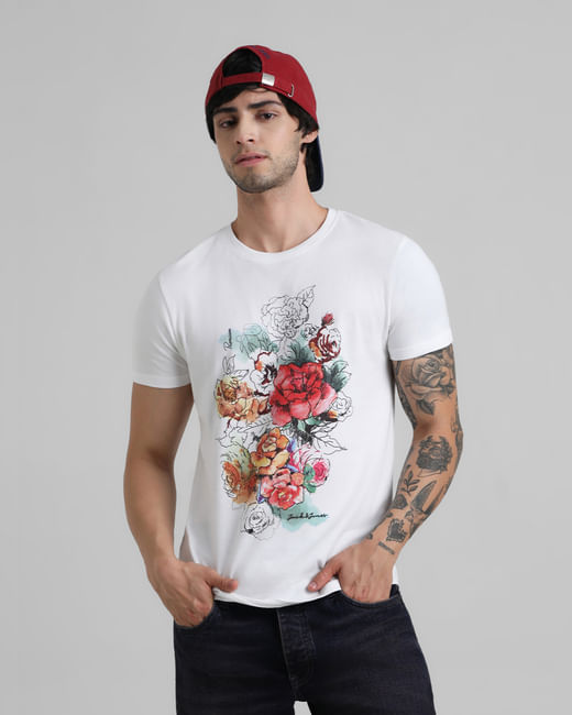 White Floral Print T-shirt