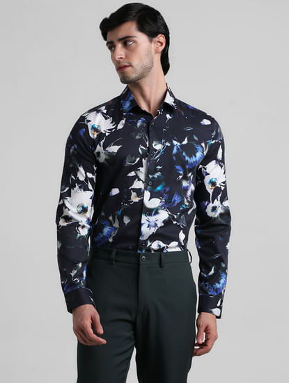 Black Floral Print Full Sleeves Shirt