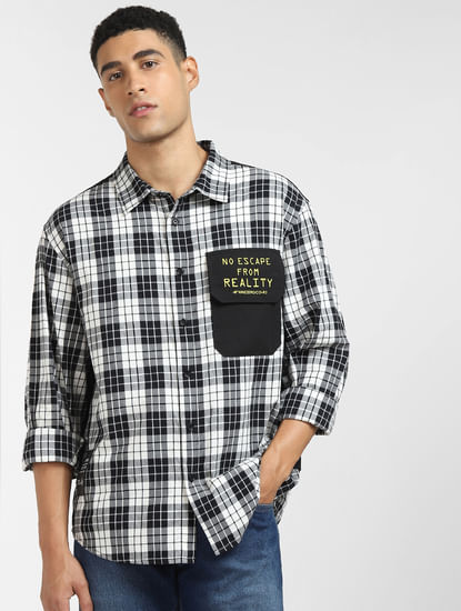 Black Cut & Sew Oversized Check Shirt