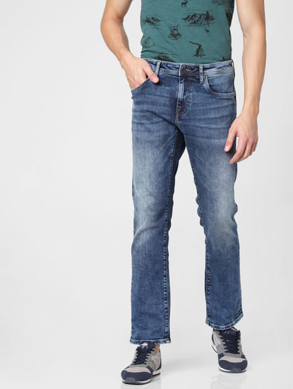 Blue Low Rise Washed Clark Regular Fit Jeans