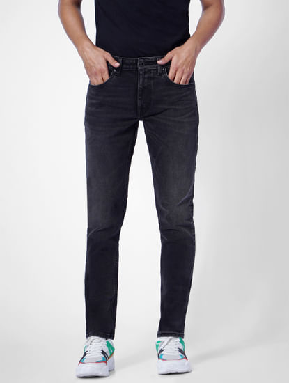 Black Low Rise Washed Slim Fit Jeans