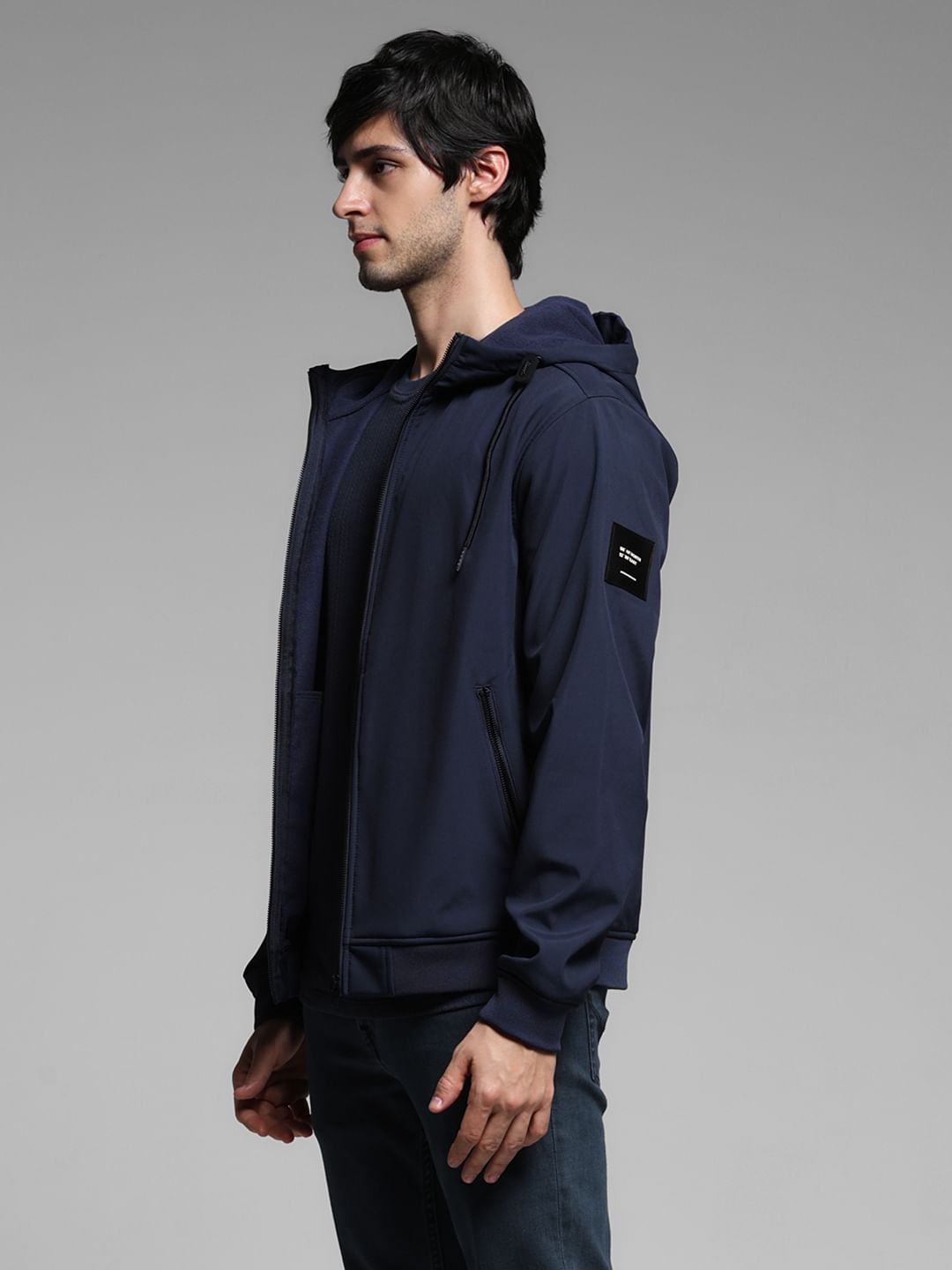 Navy Blue Softshell Hooded Windcheater