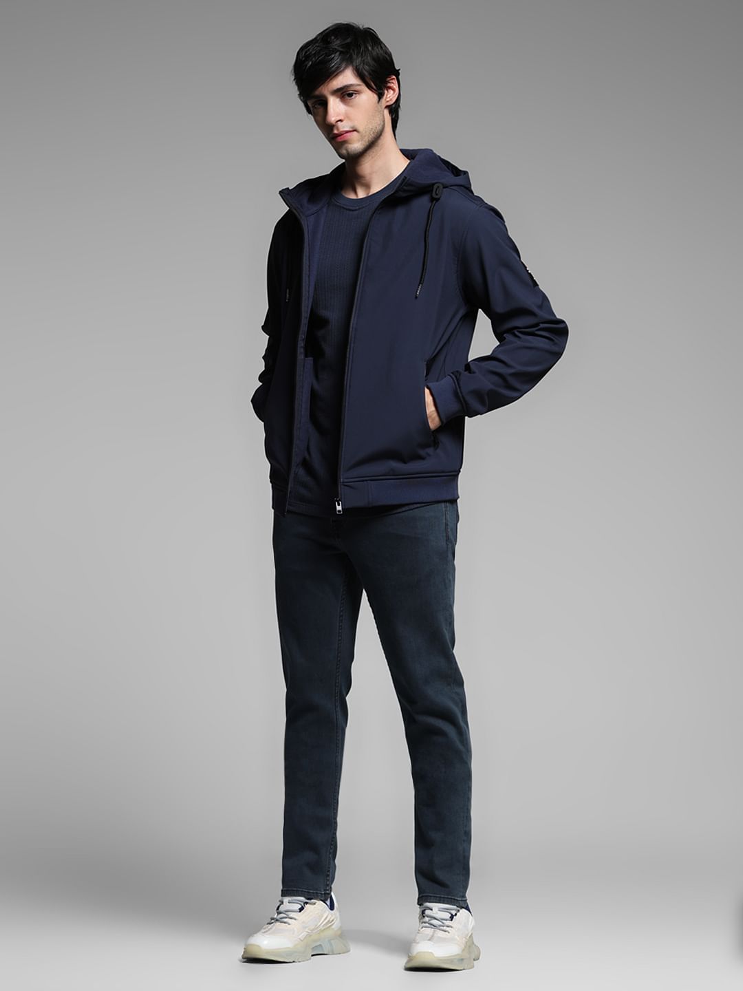 Navy Blue Softshell Hooded Windcheater