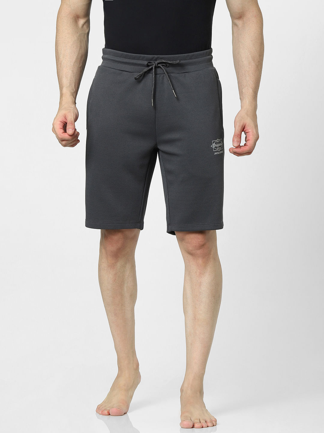 Dark Green Mid Rise Logo Print Sweatshorts