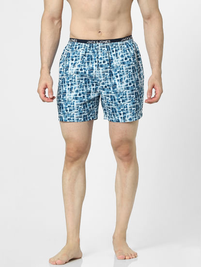 White Abstract Print Boxers