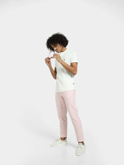 Pink Mid Rise Striped Pants