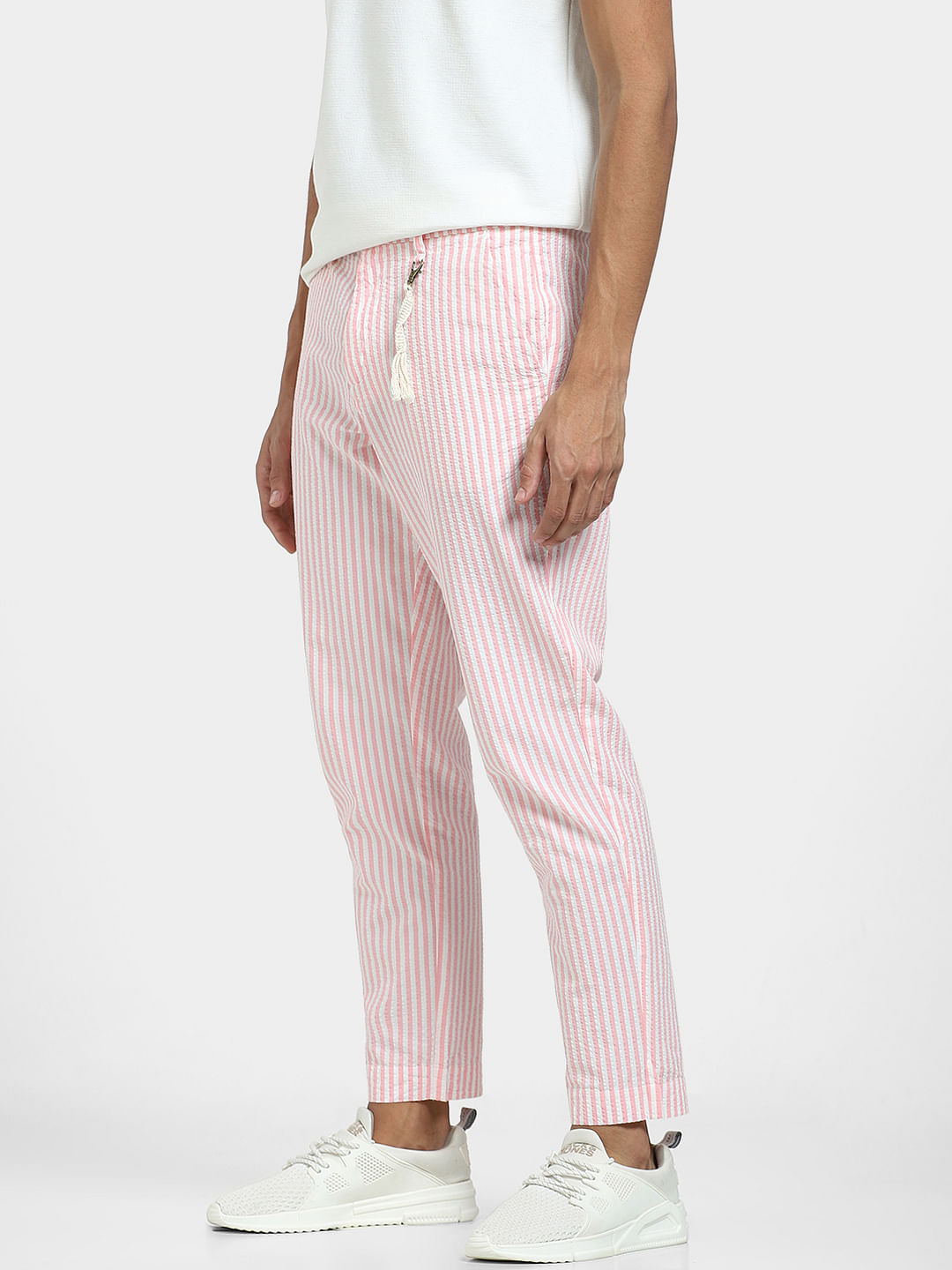 Buy Pink Mid Rise Striped Pants for Men