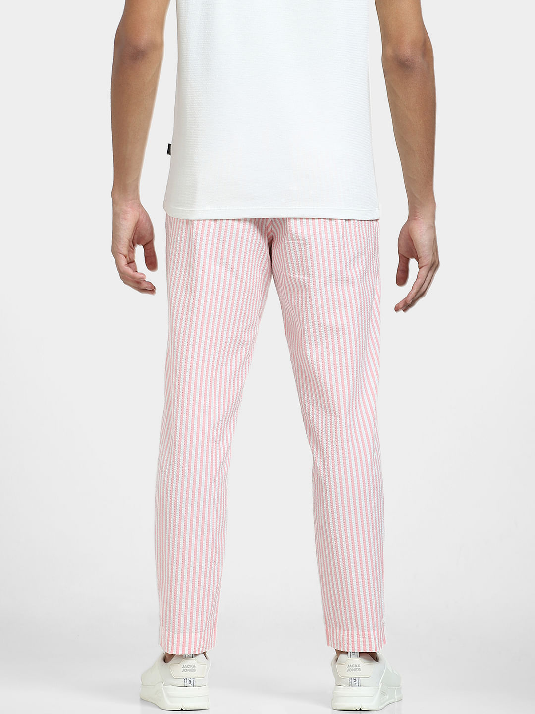 Buy Pink Mid Rise Striped Pants for Men