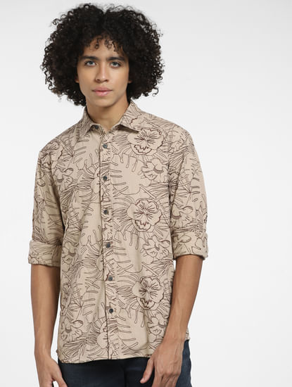 Brown Embroidered Full Sleeves Shirt