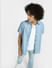 Blue Printed Short Sleeves Denim Shirt_406753+1