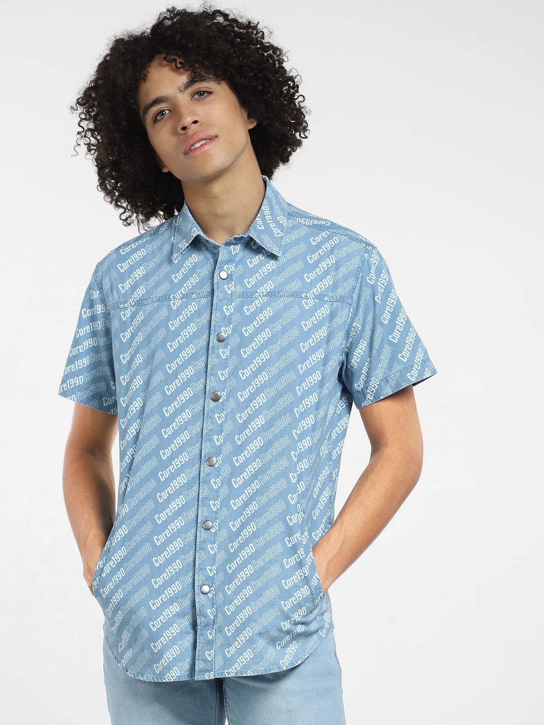 Buy CALVIN KLEIN JEANS Dusty Blue Mens Slim Collar Mild Wash Denim Shirt |  Shoppers Stop