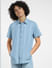 Blue Printed Short Sleeves Denim Shirt_406753+2