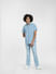 Blue Printed Short Sleeves Denim Shirt_406753+6