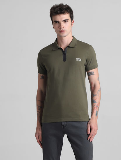 Olive Zip Detail Polo T-shirt