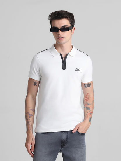 White Zip Detail Polo T-shirt