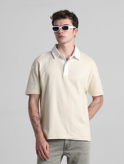 Beige Cotton Oversized Polo T-shirt