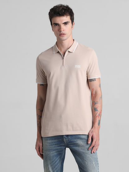 Light Brown Zip Detail Polo T-shirt
