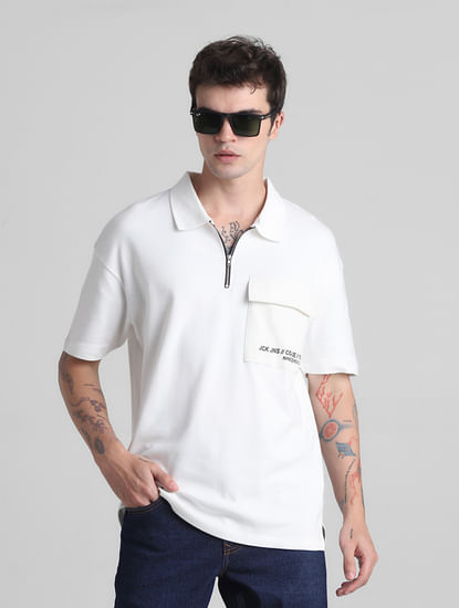 White Zip-Up Oversized Polo T-shirt