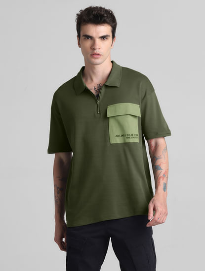 Green Zip-Up Oversized Polo T-shirt